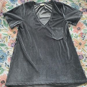 POL Grey Ribbed Velvet Top